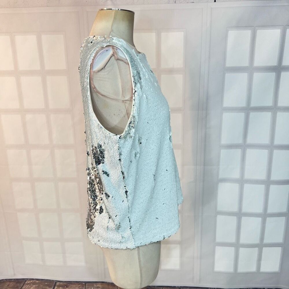 🔥🔥5 for $25🔥🔥 INC International Concepts White Silver Sleeveless Sequin Blouse - Picture 4 of 10
